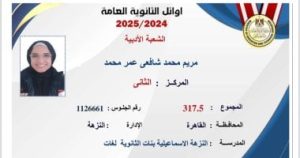 أوائل الثانوية العامة 2025: مريم تحقق المركز الثاني على مستوى الجمهورية بفضل أسرتها