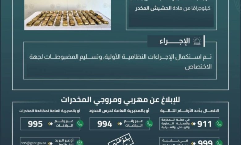 إحباط تهريب 26 كيلوجرامًا من الحشيش المخدر على يد حرس الحدود في "الوجه"