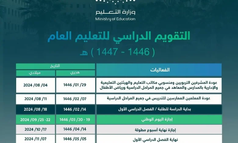 التقويم الدراسي لعام 1447