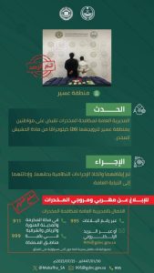 القبض على ترويج المخدرات بعسير: شخصان يحتجزان ومعهما 26 كيلوجرامًا من الحشيش