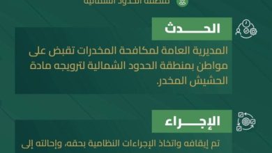 القبض على مواطن في الحدود الشمالية بتهمة ترويج الحشيش المخدر