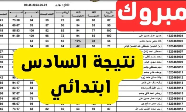نتائج السادس الابتدائي