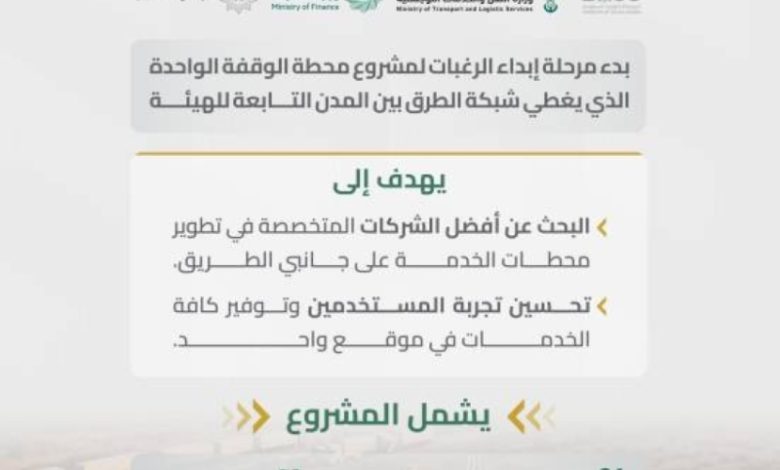 بدء مرحلة إبداء الرغبات لمشروع محطة الوقفة الواحدة بالتعاون بين الهيئة العامة للطرق والمركز الوطني للتخصيص