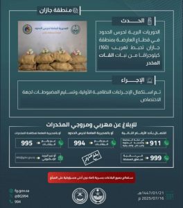 حرس الحدود بجازان ينجح في إحباط تهريب 160 كيلوجرامًا من القات المخدر