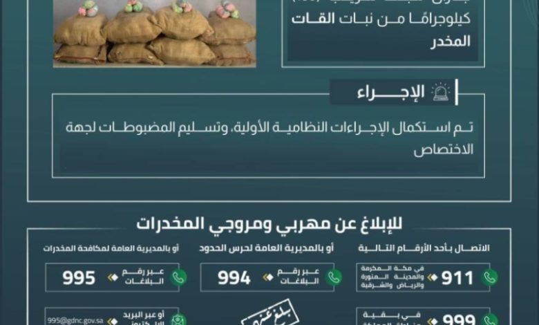 حرس الحدود بجازان ينجح في إحباط تهريب 160 كيلوجرامًا من القات المخدر