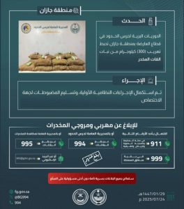 حرس الحدود بجازان ينجح في إحباط تهريب 300 كيلوجرام من نبات القات المخدر
