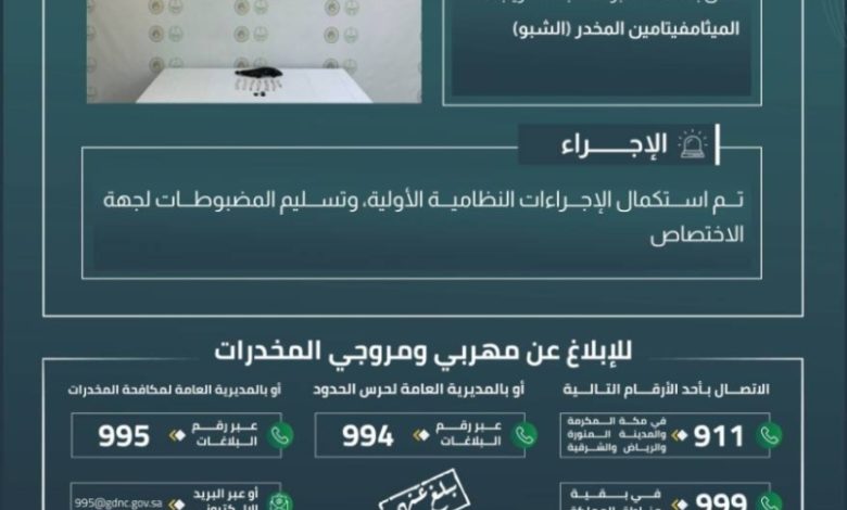 حرس الحدود يُحبط تهريب الميثامفيتامين في تبوك