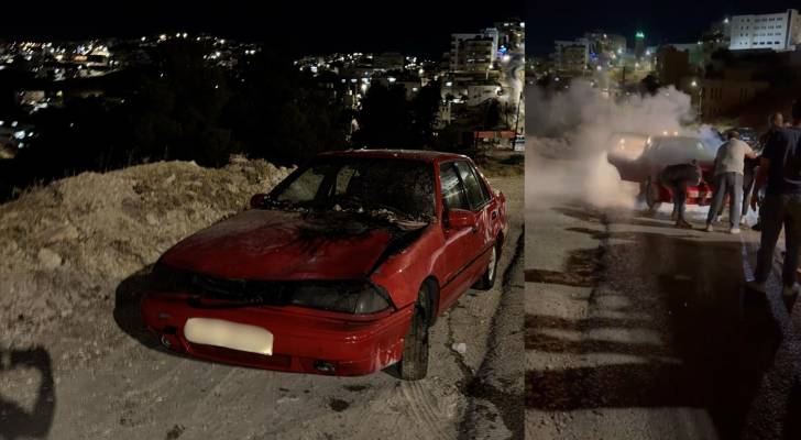 حريق في مركبة بالسلط إثر تماس كهربائي ينجح مراسل "رؤيا" في السيطرة عليه