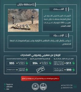 ضبط حرس الحدود بجازان 380 كيلوجرامًا من القات المخدر