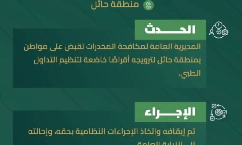 قبضت "مكافحة المخدرات" على مروج أقراص خاضعة لتنظيم التداول الطبي بحائل