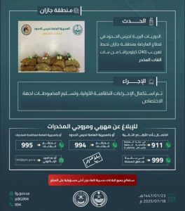 نجاح حرس الحدود بجازان في إحباط تهريب 240 كيلوجرامًا من نبات القات