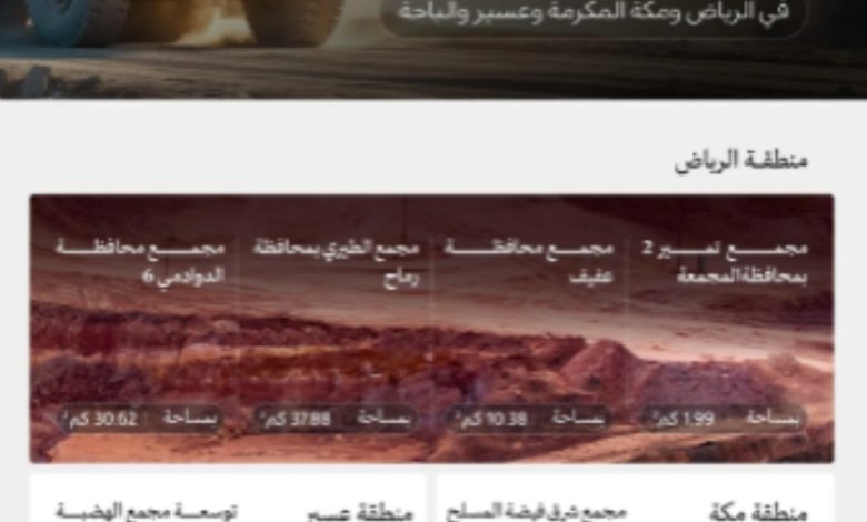 وزارة الصناعة تخصص سبعة مواقع لإقامة مجمعات تعدينية في الرياض ومكة وعسير والباحة.