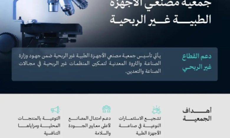 وزارة الصناعة تعلن عن تأسيس جمعية غير ربحية لمصنعي الأجهزة الطبية في البلاد.