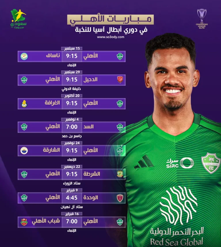 رسميا .. الآسيوي يعلن مواعيد وملاعب مباريات الأهلي في كأس النخبة