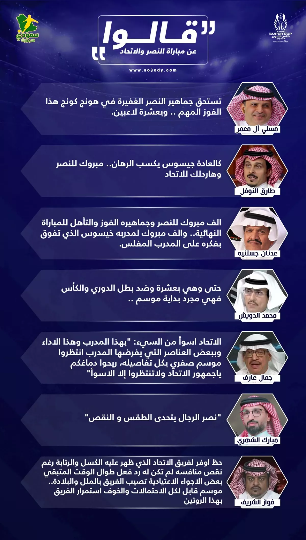 النصر يهزم "الطقس والنقص" وكسل الاتحاد.. قالوا عن كلاسيكو السوبر السعودي