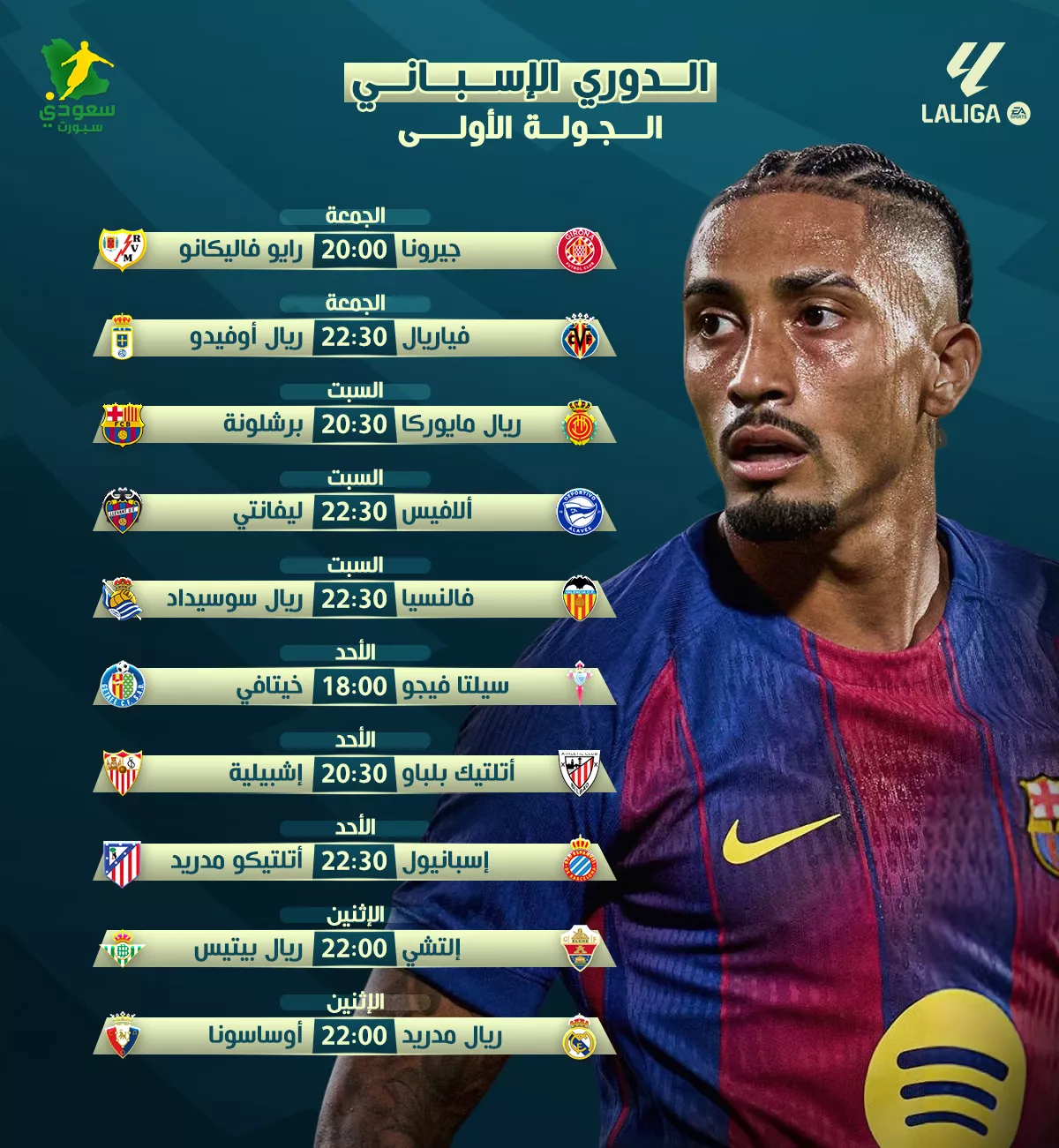 مواعيد مباريات الجولة الأولى من الدوري الإسباني 2025-2026