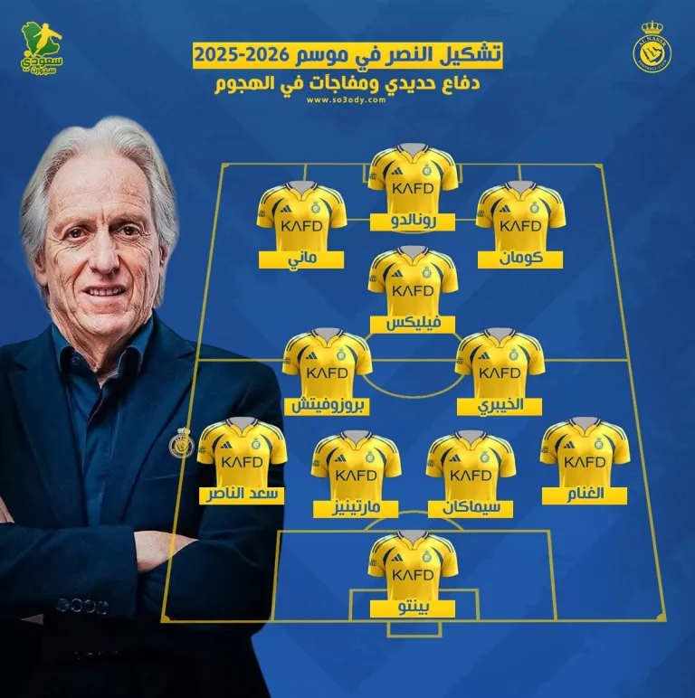تشكيل النصر في موسم 2025-2026 .. دفاع حديدي وهجوم يرعب الهلال والاتحاد
