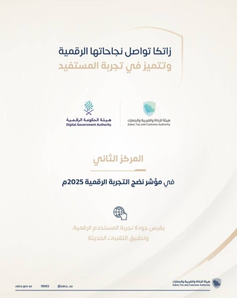 "زاتكا" تحتل المرتبة الثانية في مؤشر نضج التجربة الرقمية لعام 2025م وتحقيق إنجازات جديدة.