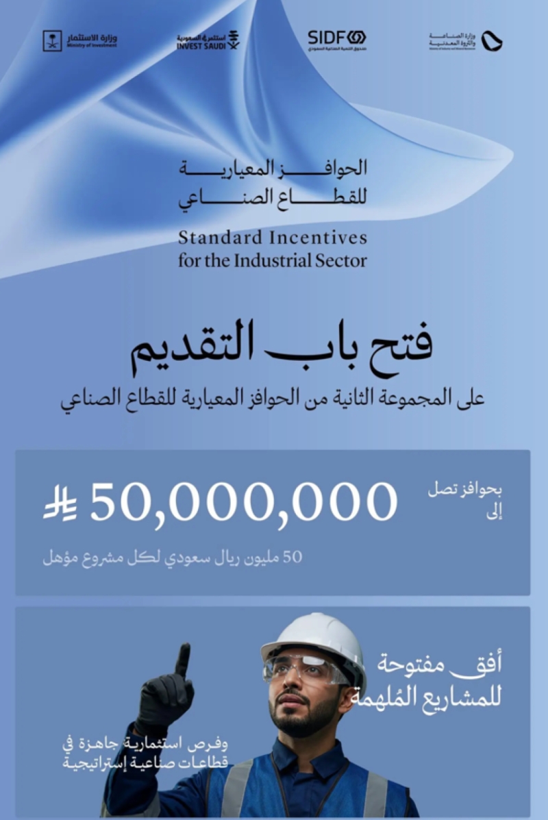فتح باب التقديم للمجموعة الثانية من الحوافز المعيارية للقطاع الصناعي اليوم.