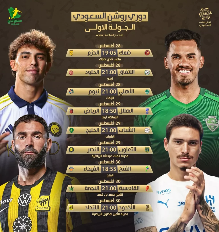 مواعيد الجولة الأولى من دوري روشن رسميا .. صدام الأهلي مع بطل يلو والهلال يبدأ بديربي الرياض