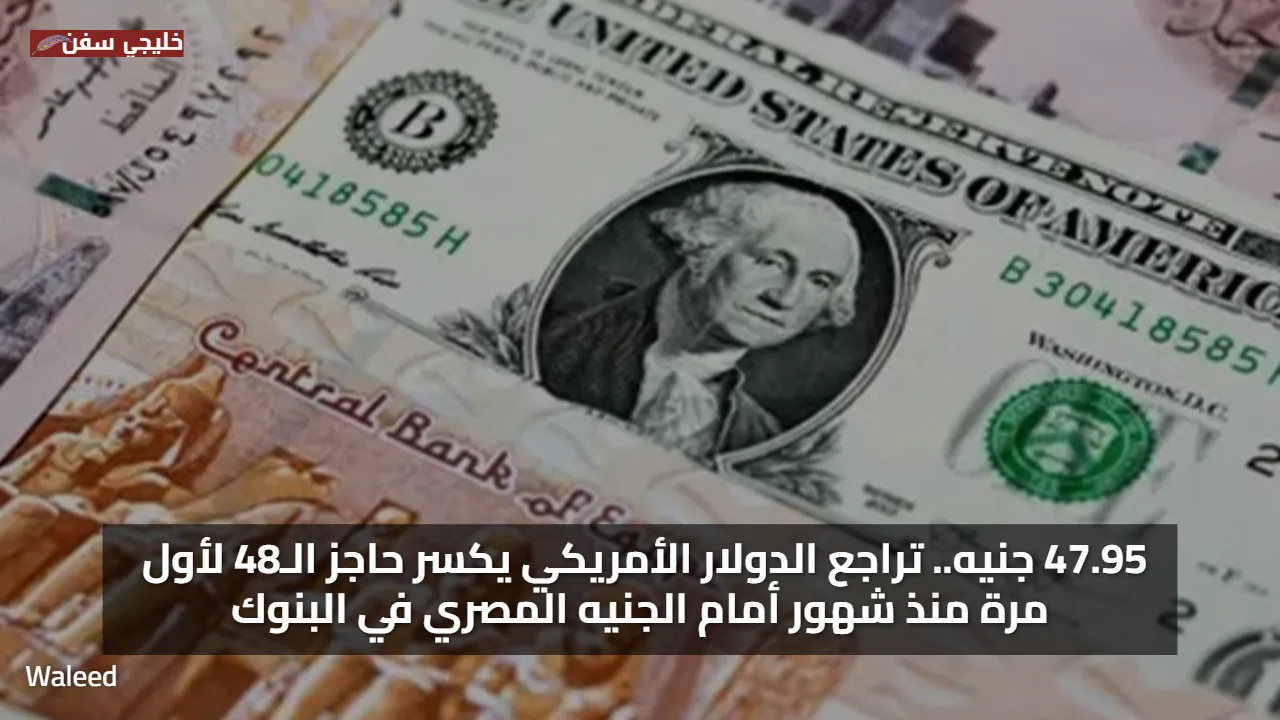 47.95 جنيه.. تراجع سعر الدولار مقابل الجنيه اليوم يكسر حاجز الـ48 لأول مرة منذ شهور أمام الجنيه في البنوك