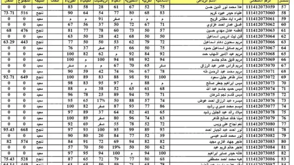 نتائج السادس الاعدادي